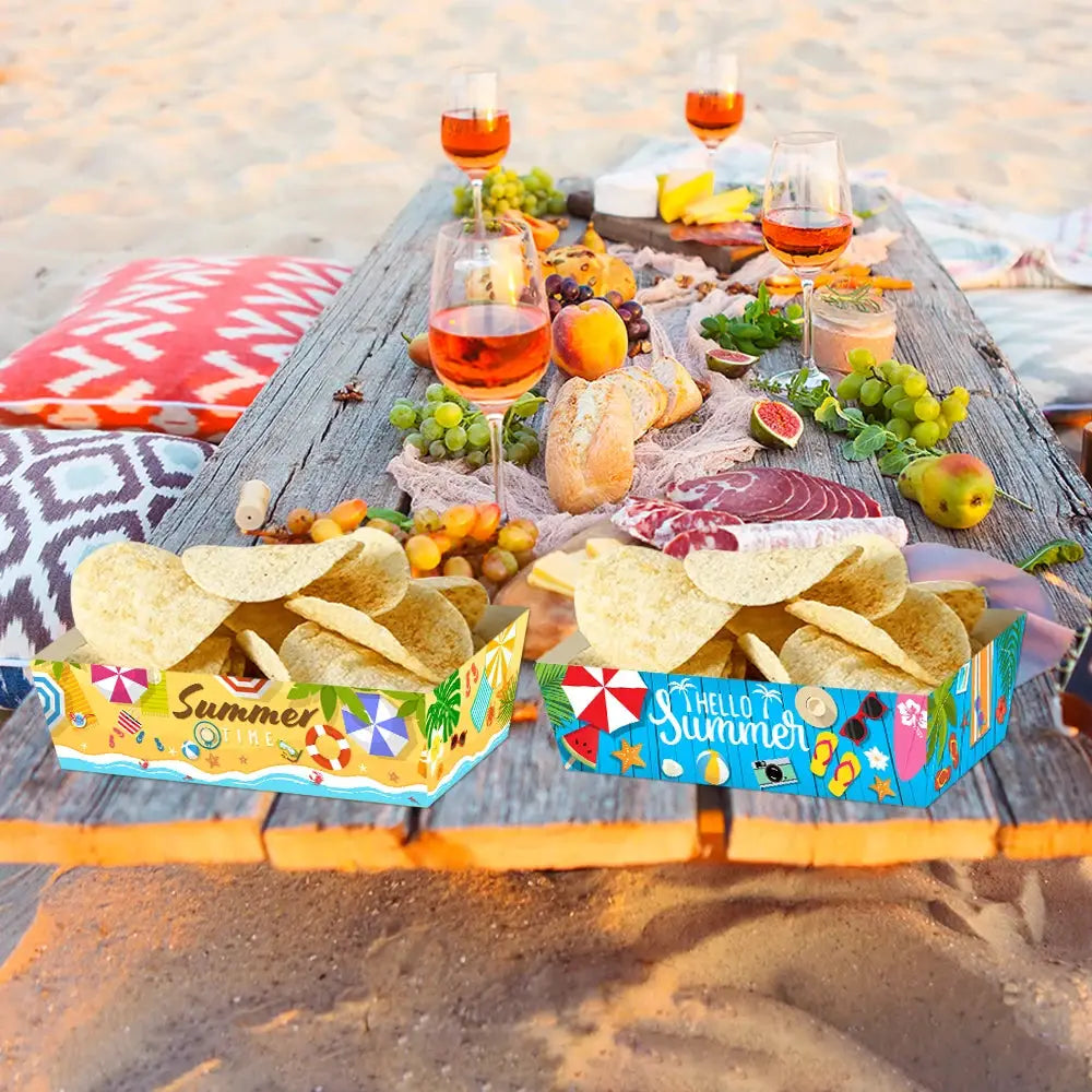 Hawaiian Snack Trays | Tropical Paper Design | 4 8 12 Piece Sets