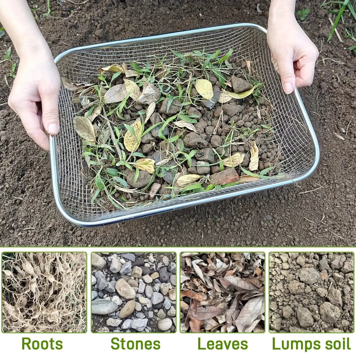 Stainless Steel Soil Sieve - Mesh Gardening Sieve for Rock Filtering, Composting and Sand, Durable and Anti-rust Hand Tools from PriceLows™