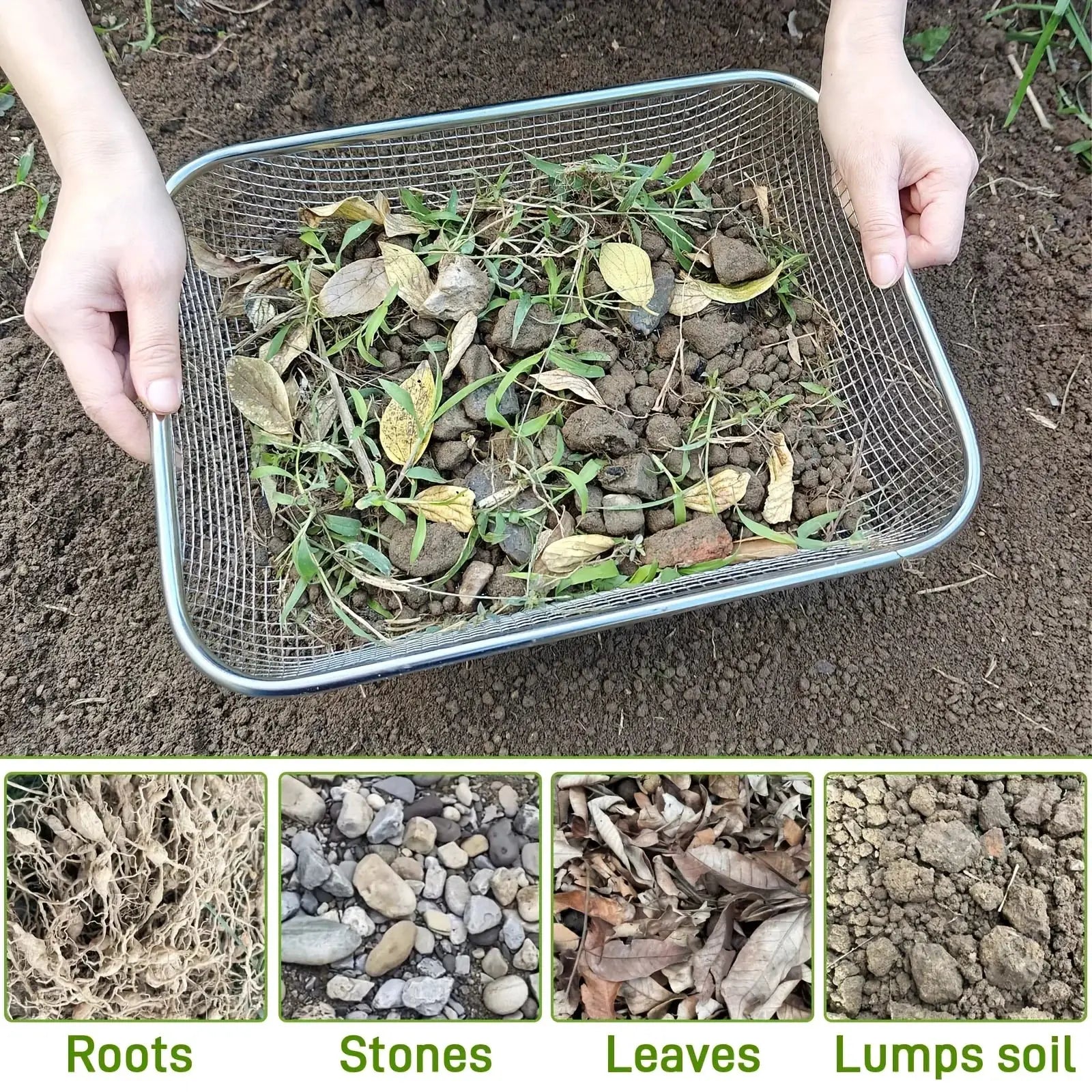 Stainless Steel Soil Sieve - Mesh Gardening Sieve for Rock Filtering, Composting and Sand, Durable and Anti-rust Hand Tools from PriceLows™
