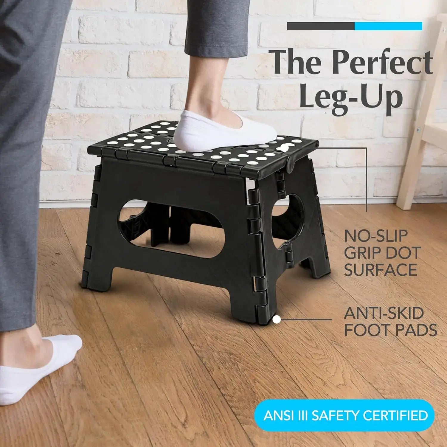 Handy Laundry Folding Step Stool - Sturdy Enough Collapsible Stool to Support Adults and Safe Enough for Kids - Opens Easy with One Flip - Great for Kitchen, Bathroom or Bedroom (Black - 9 Inch) from PriceLows™