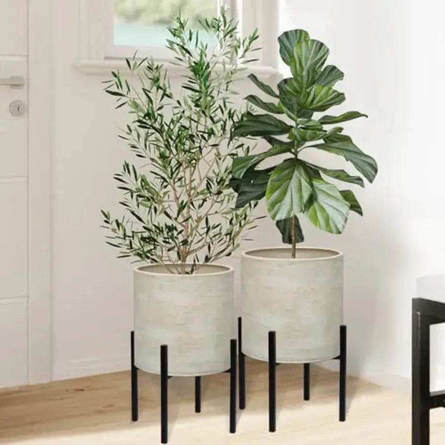 Modern Plant Pots, Set of 2 Large Metal Planters with Stand for Living Room, Office, Garden or Balcony, 8.25 10.5 Inch, Black, from PriceLows™