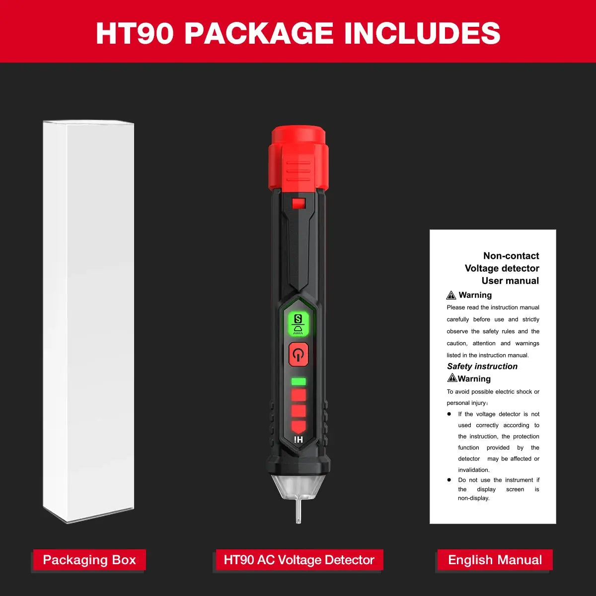 HABOTEST HT100 Non-Contact Voltage Tester with Dual Range AC 12V-1000V/48V-1000V Electrical Tester with LCD Display Buzzer Alarm from PriceLows™