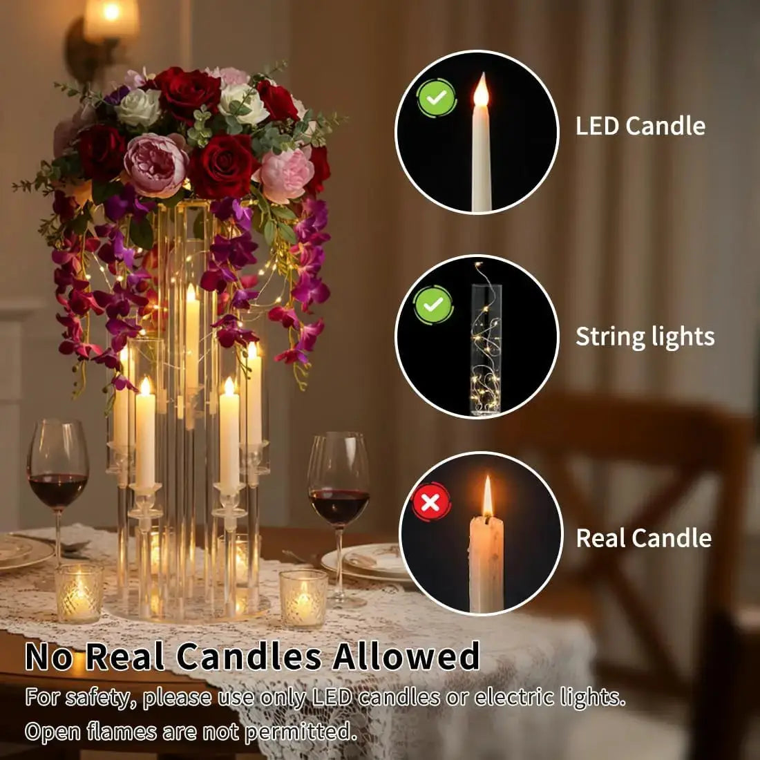 Acrylic Candelabra Stand | 5 Arm Design | Clear Finish | 2 Piece Set