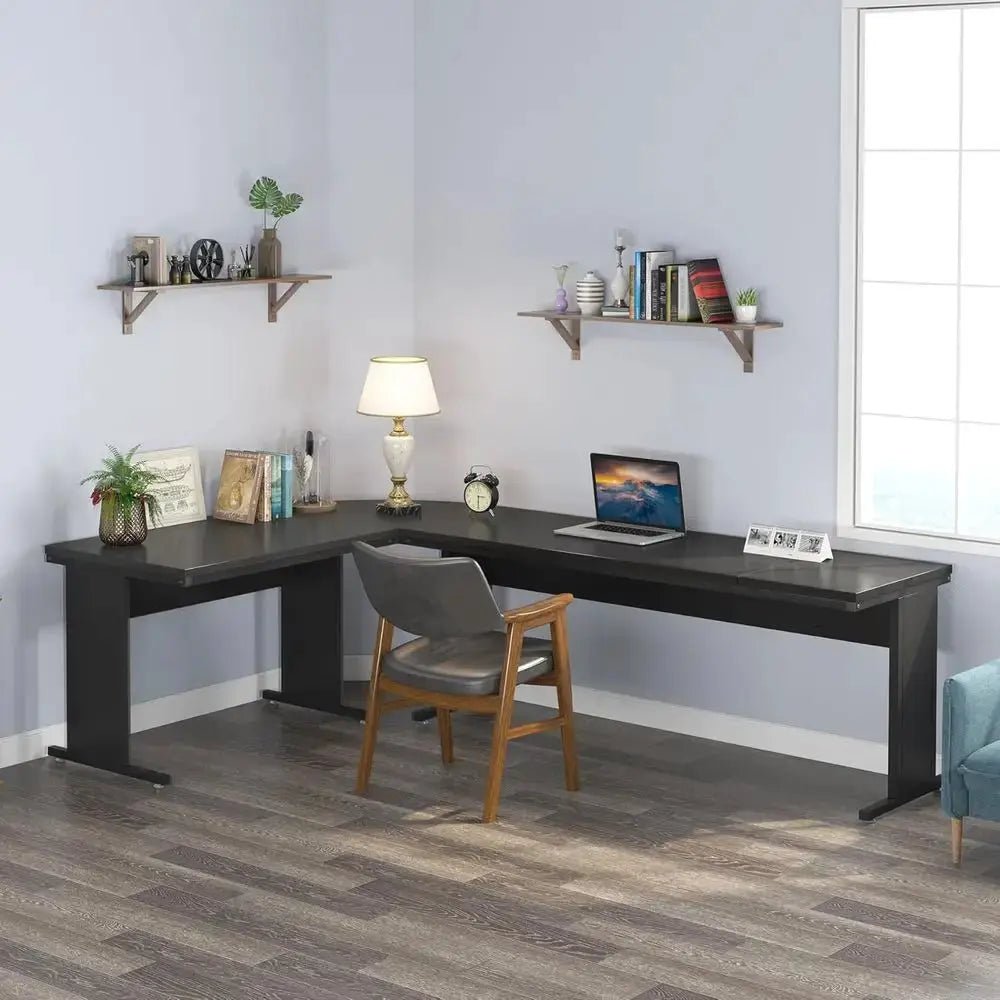 83 L-Shaped Executive Desk, Reversible Office Workstation, Ideal for Business or Home, Black from PriceLows™