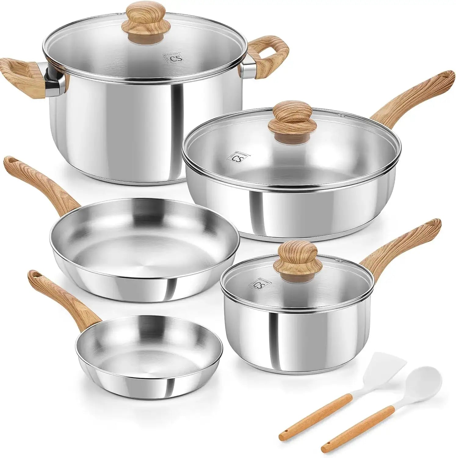 Stainless Steel Coowkare Set 10PCS, Professional 18/10 Stainless Steel Pots and Pans Set with Cool-Touch Handles from PriceLows™
