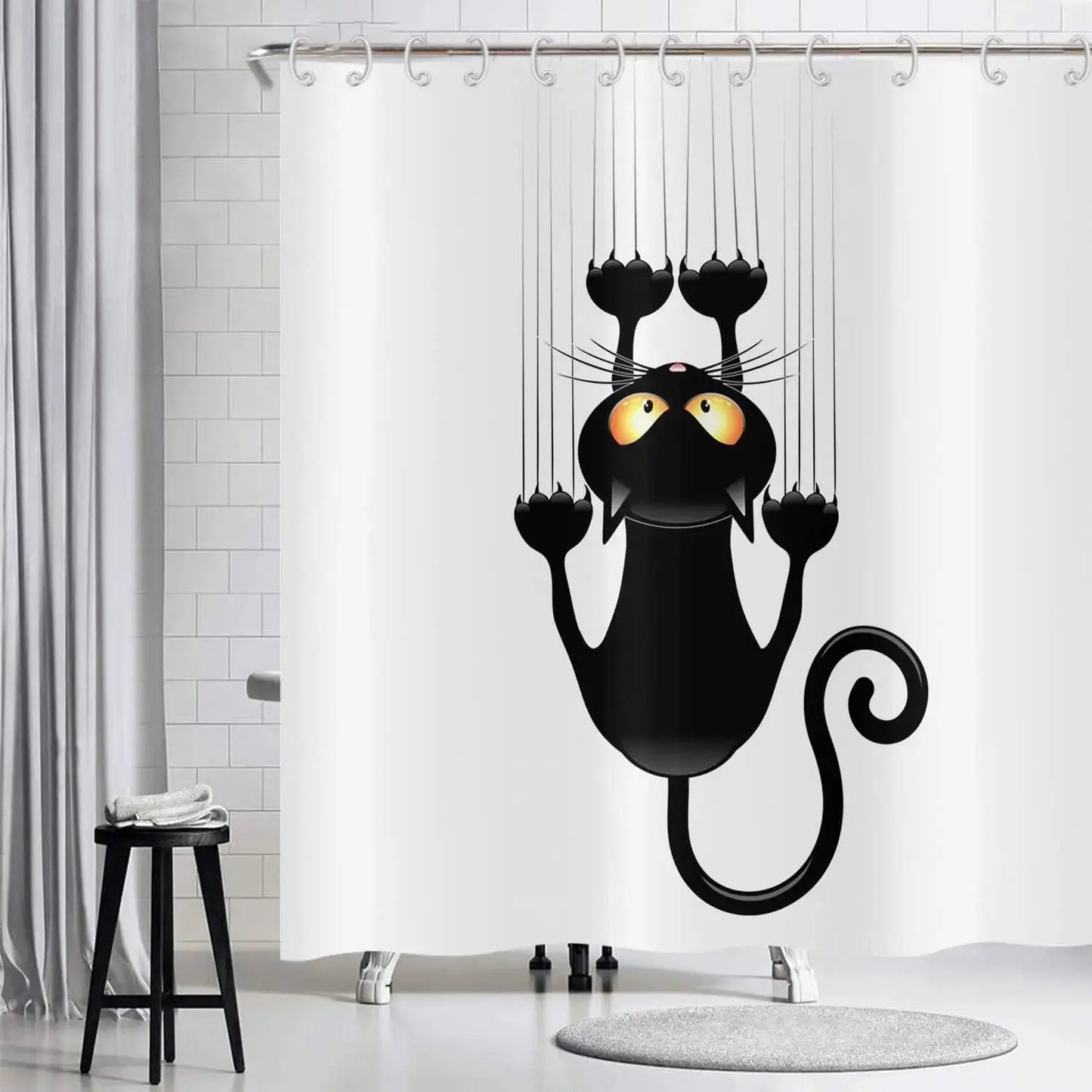 Cute Cat Blue Children Shower Curtain Waterproof Washable Polyester Material Bathroom Decorative Curtain with Hook from PriceLows™