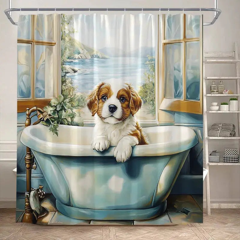 Funny Bathing Dogs Shower Curtain Bathtub Wash Your Paws Cute Pet Cartoon Animals Bath Curtains Fabric Bathroom Decor with Hooks from PriceLows™