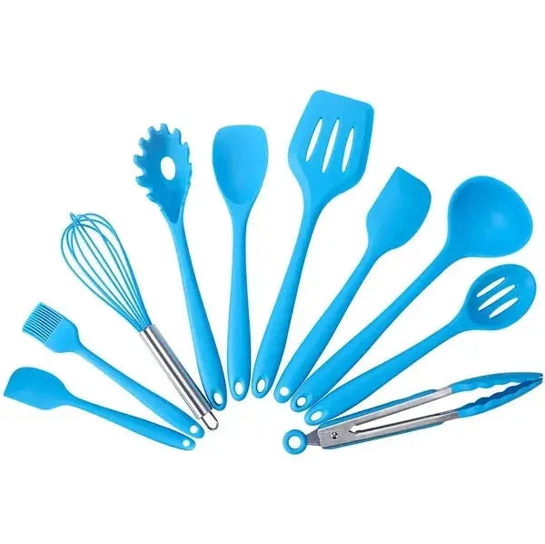 10 Pcs/Set Silicone Kitchen Utensils Set Non-Stick Silicone Tong Spoon Spatula Pasta Server Whisk Ladle Strainer Cooking Tools from PriceLows™