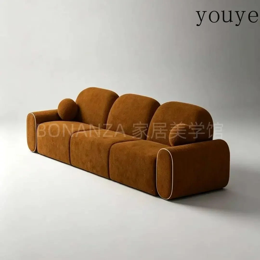 Sofa | Red Velvet | Pleated Armrests Piping | Three-Seater