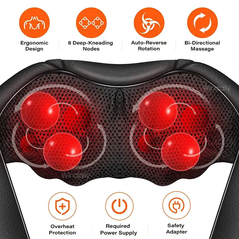 Shiatsu Neck And Shoulder Massager | With Heat | 4D Kneading | Home And Car Use