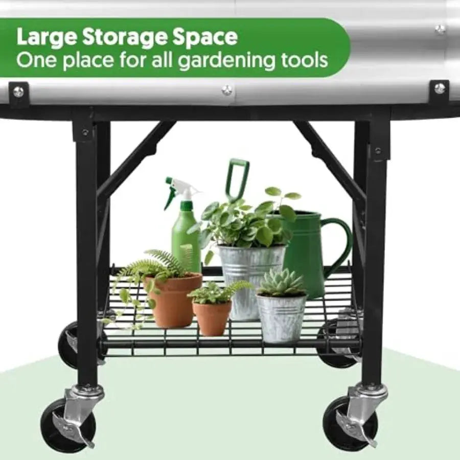 Raised Garden Bed with Legs and Heavy Duty Wheels Self-Watering Planter Box Easy-Install Foldable Stand Galvanized Metal Elevat from PriceLows™