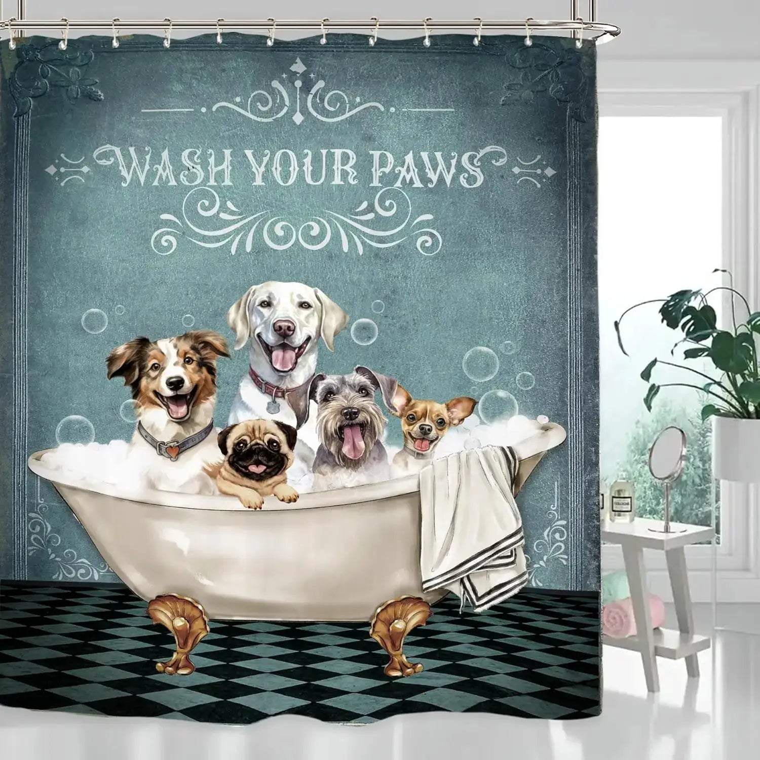 Funny Dog Shower Curtain Set Bathroom Bulldog Labrador Vintage Retro Hilarious Animal Waterproof Bathroom Curtain with 12 Hooks from PriceLows™
