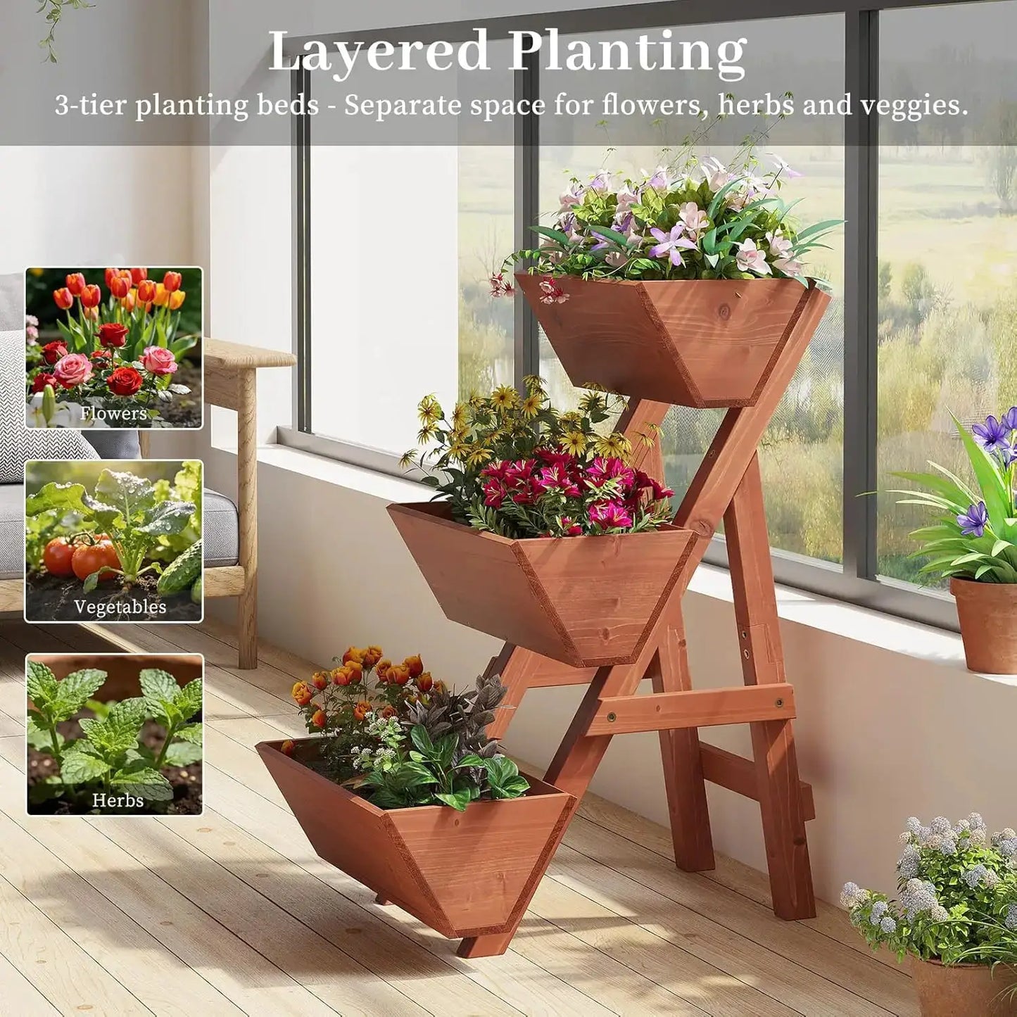 3-Tiers Wooden Raised Garden Bed,Wood Planter Box for Vegetable,Flower Rack,Flower Pot Stands,Indoor Outdoor Gardening P from PriceLows™