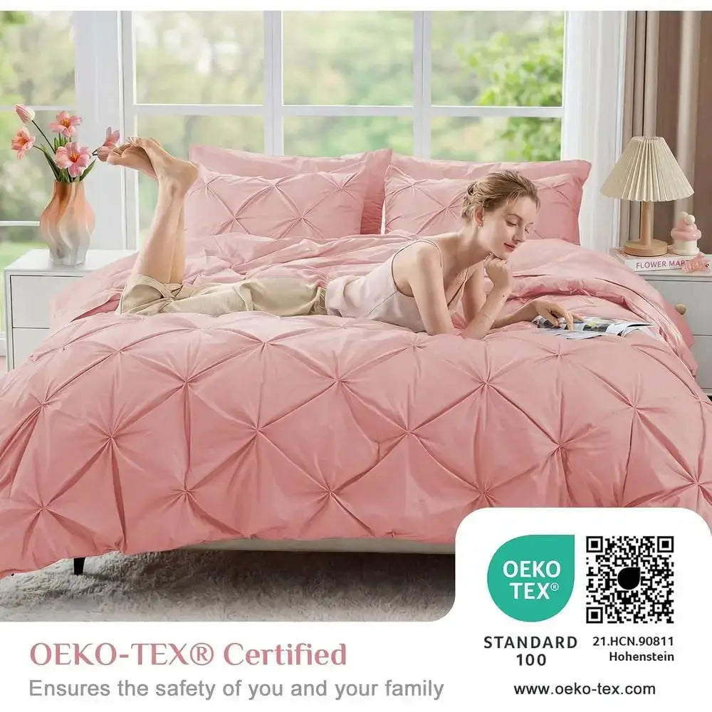 7-Piece Queen Comforter Set - All Season Pintuck Bedding with Sheet, Pillowcases, and Shams in Pink from PriceLows™