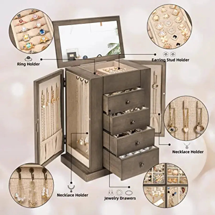 Jewelry Box for Women, 5 Layer Large Wood Jewelry Boxes and Organizers for Necklaces Earrings Rings Bracelets, Rustic Jewelry O from PriceLows™