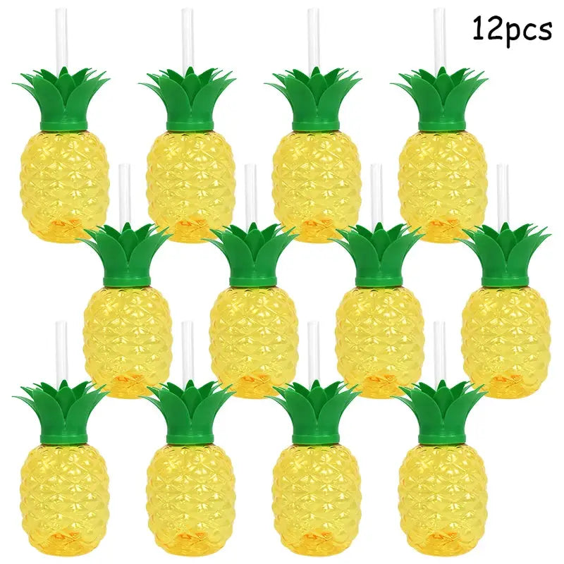 Hawaiian Party Tropical Drink Cup With Straw Pineapple Flamingo Summer Wedding
