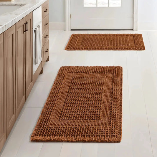 Set of 2 Waffle Bathroom Rugs, Boho Bath Rug Super Absorbent, Non Slip Washable Ultra Soft Rubber Backed Shower Bath Mat from PriceLows™