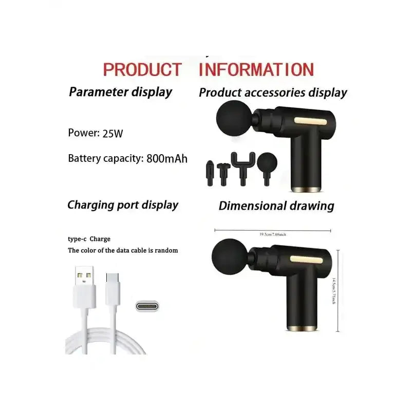 Portable Massage Gun | Led Touch Screen | Rechargeable | Speed Control