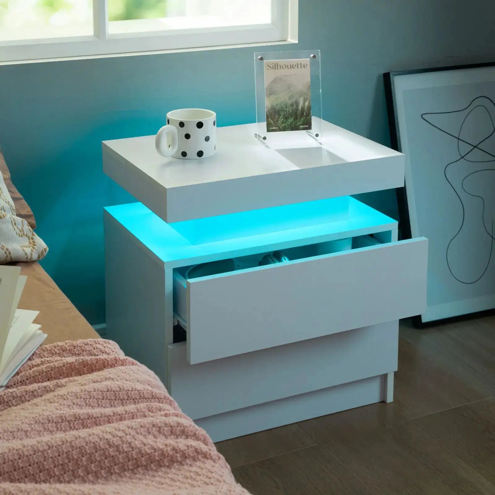 Cubehom Nightstand Set of 2 LED Nightstand with 2 Drawers,Night Stand with LED Light,Bedside Table with Drawers for Bedroom from PriceLows™