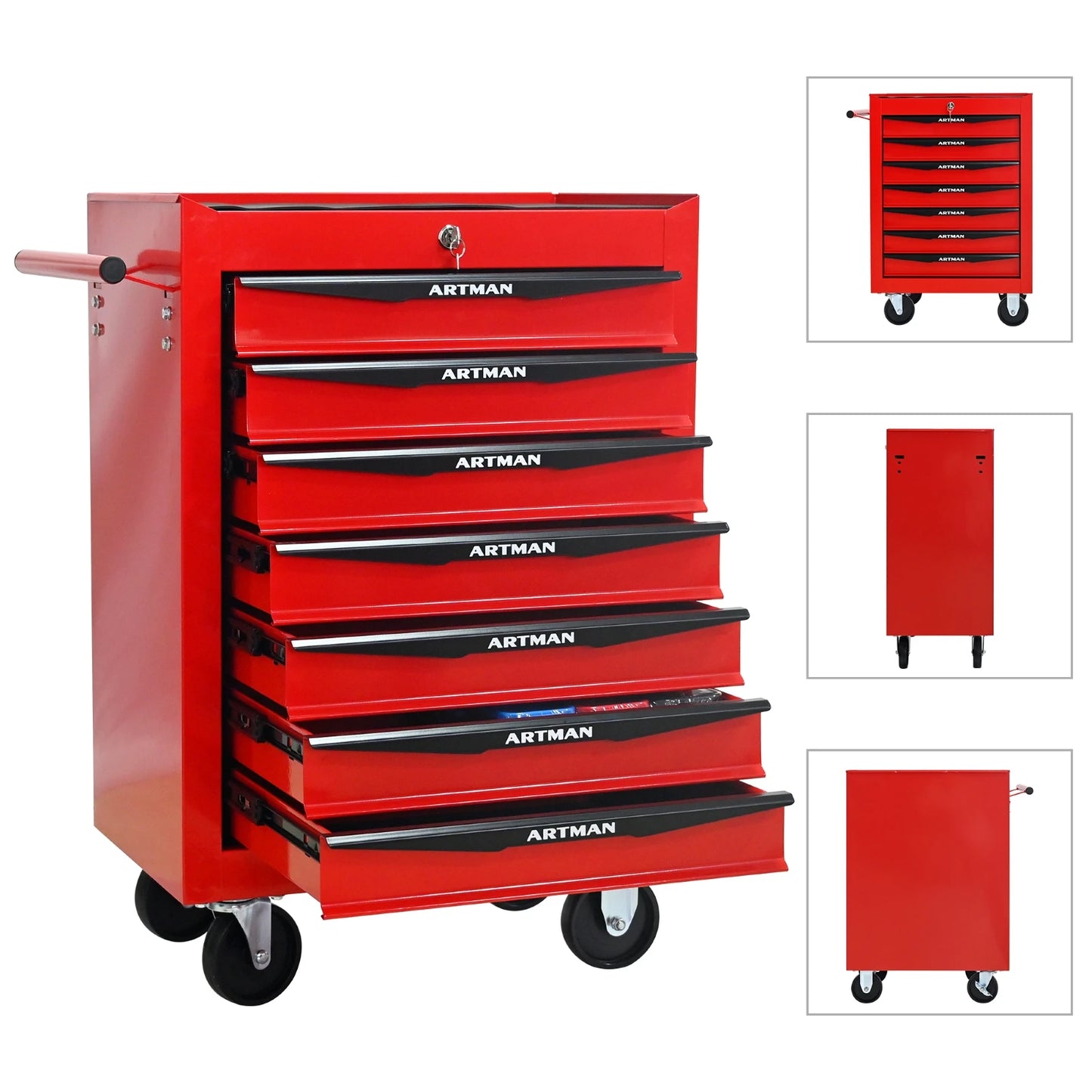 7 Drawer Rolling Tool Box Hardware Storage Tool Cabinet, Heavy Duty Steel Metal Cart, Lockable, Shop Garage NEW，red from PriceLows™