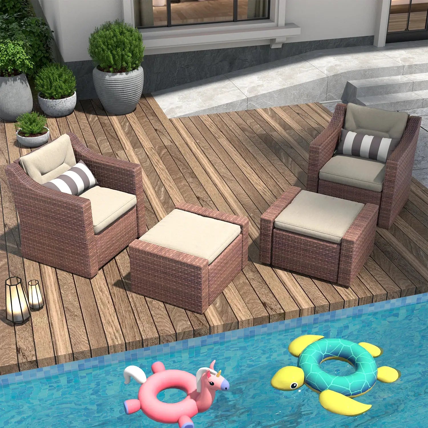 4-Piece Outdoor Patio Furniture Set, All-Weather Wicker Rattan Sectional Conversation Chairs with Cushions & 2 Ottomans, Weather Resistant for Backyard, Poolside, Porch – Patio Furniture Set, Outdoor Furniture, Patio Furnit from PriceLows™