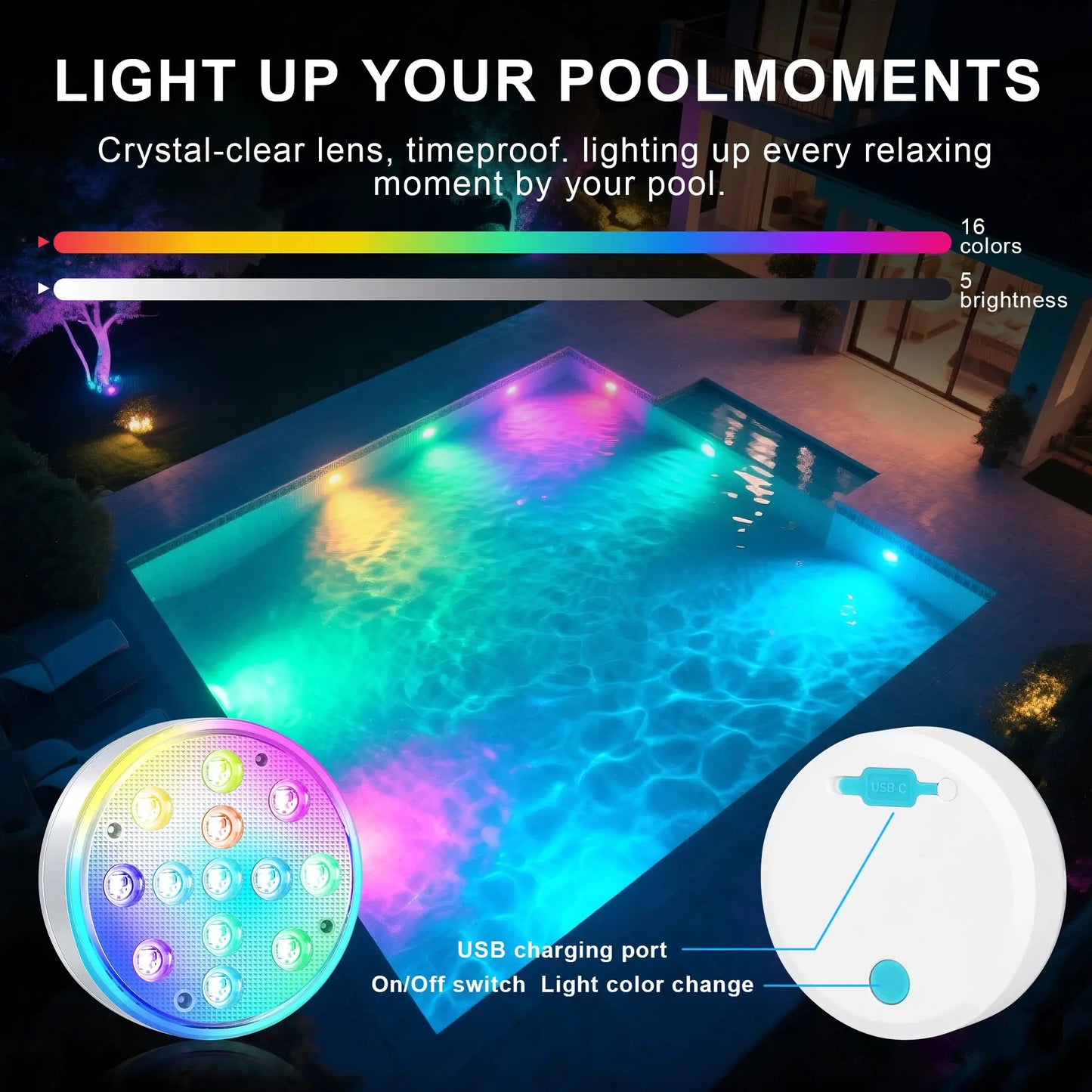 Rechargeable Submersible Pool Lights With Remote Waterproof Underwater Charging 16 Color Changing LED With Magnet Floating Light from PriceLows™