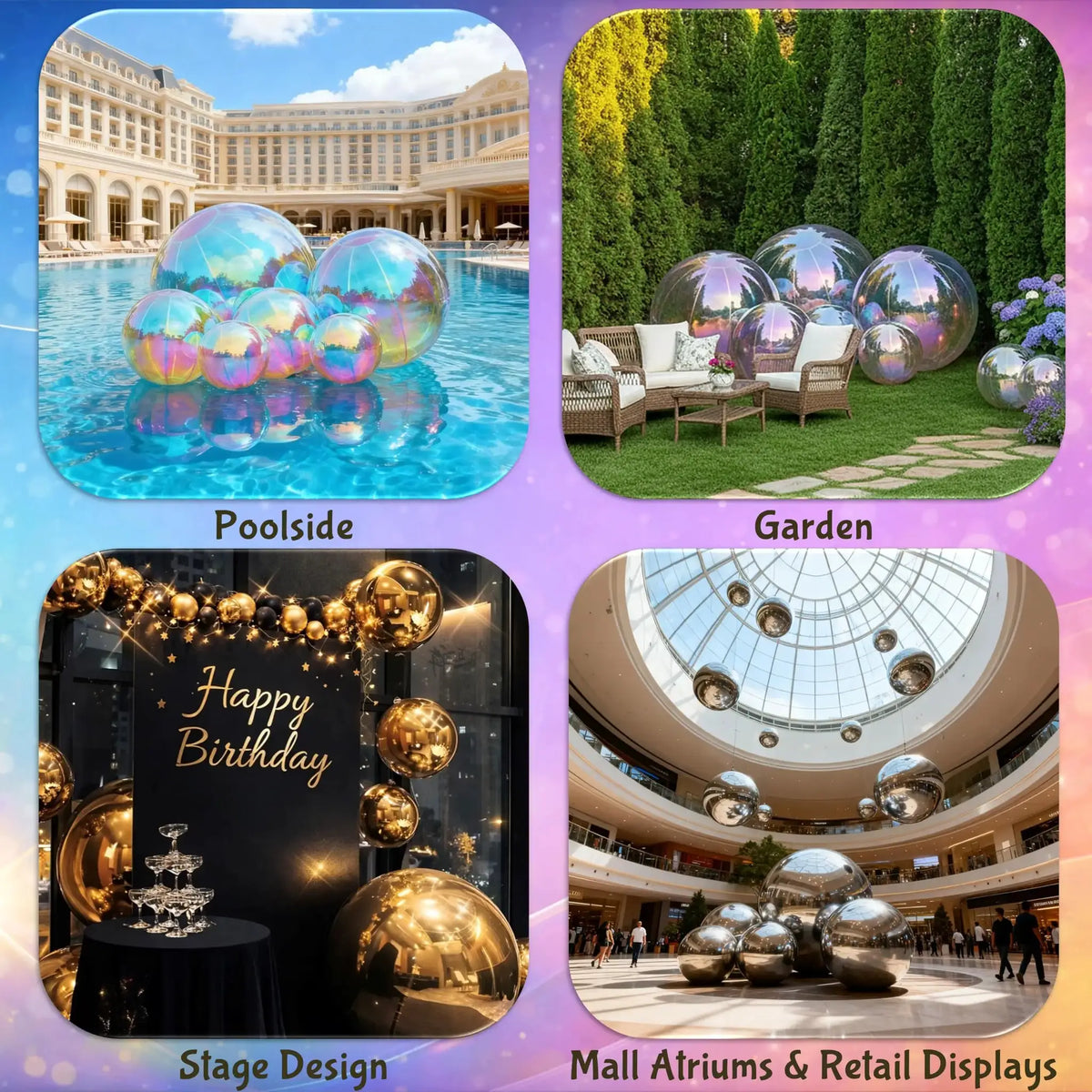Inflatable Disco Ball | Iridescent PVC Coating | Hang And Stand | 6 Piece Set