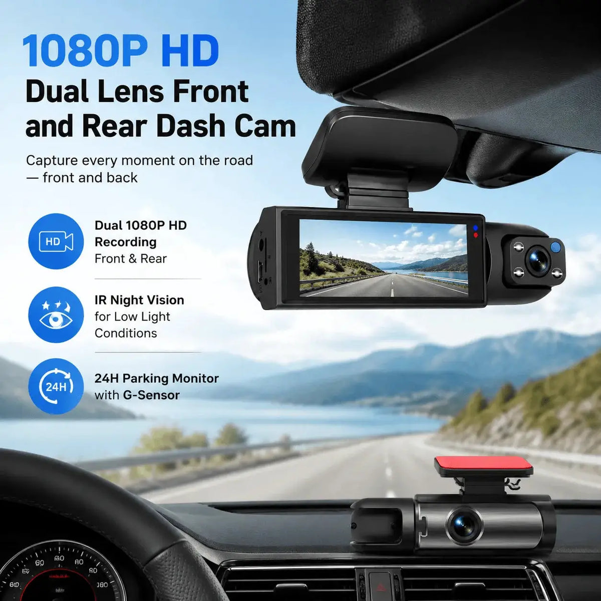 Car Dash Cam | 1080P Hd Dual Lens | Ir Night Vision | 3.5 Inch Ips Screen