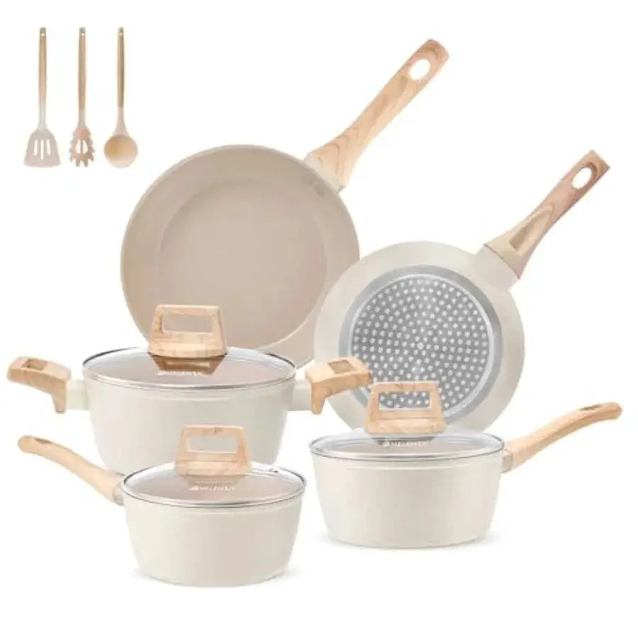 Pots and Pans Set Non Stick Ceramic Cookware Set 11-Piece Induction Cookware Non Toxic Healthy Kitchen Cooking Set Gold Knobs L from PriceLows™