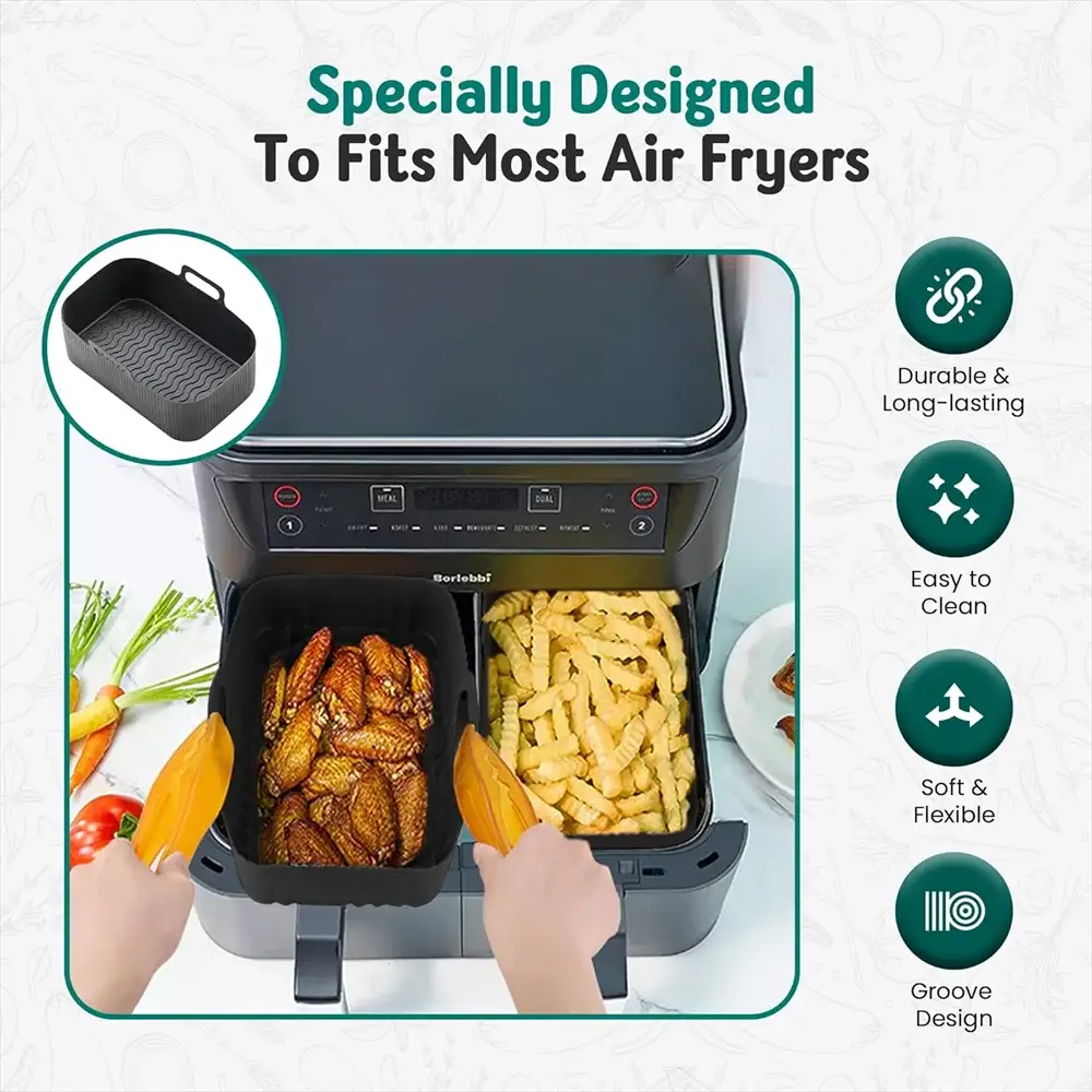 Silicone Air Fryer Liners | 7.67 x 4.92 in Square | Reusable Mats | Ninja DZ201