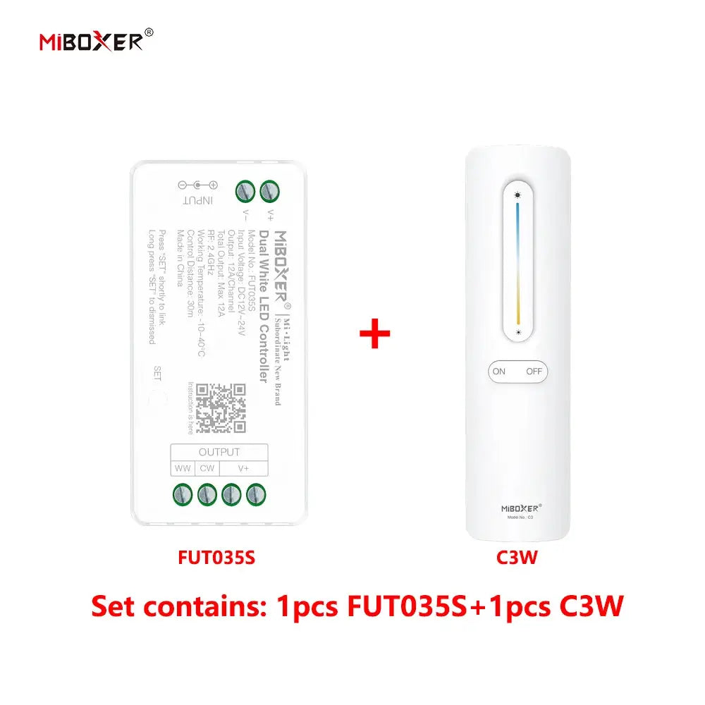 MiBoxer DC12~24V FUT035S+C1 C3 C3P 2.4GHzRF Wireless Dual White 12A/Channel LED Controller For CCT COB/Led Strip Light from PriceLows™