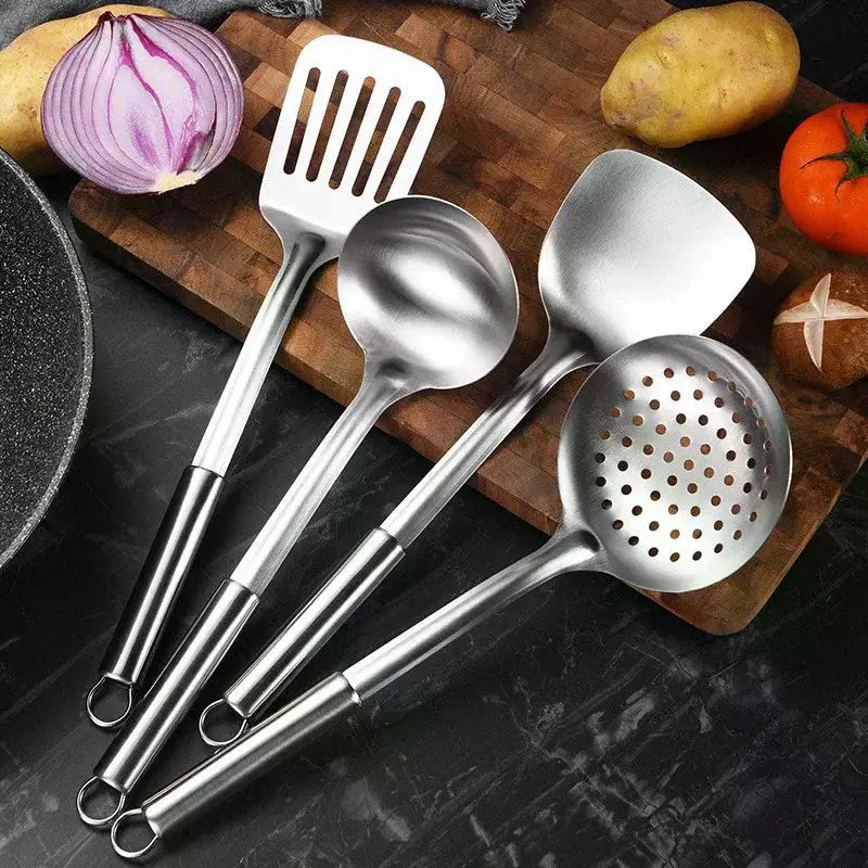 4Pcs Stainless Steel Kitchen Utensil Set Shovel Frying Spoon Soup Colander Spatula Kitchen Tools Set from PriceLows™