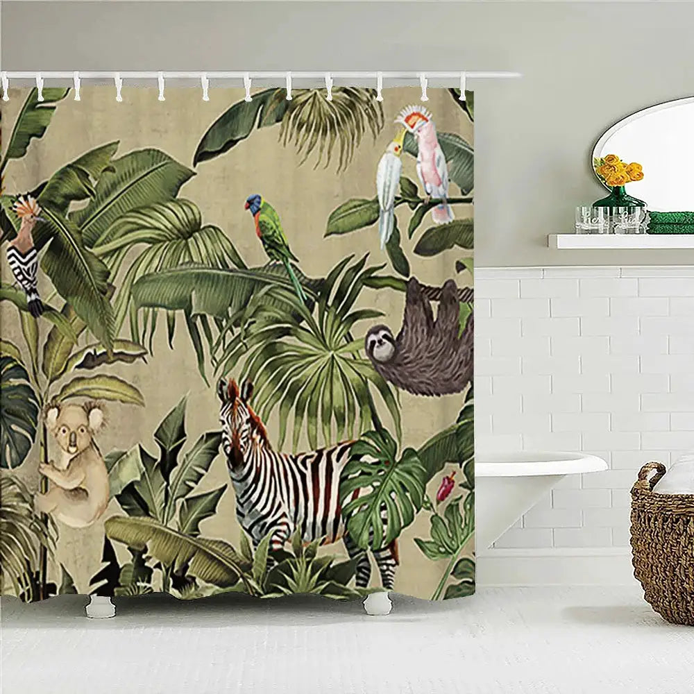 Tropical Leaves Palm Tree Bird Animals Pattern Shower Curtains Bathroom Curtain Waterproof Frabic Bath Bathroom Curtains from PriceLows™