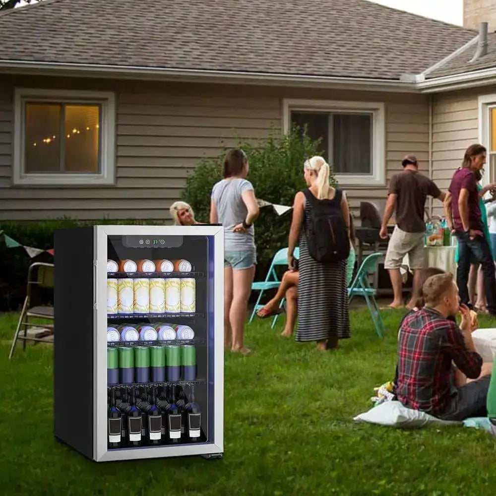 Portable Mini Beverage Refrigerator with Digital Display, Removable Shelves, and Reversible Glass Door for Soda, Wine, and More from PriceLows™