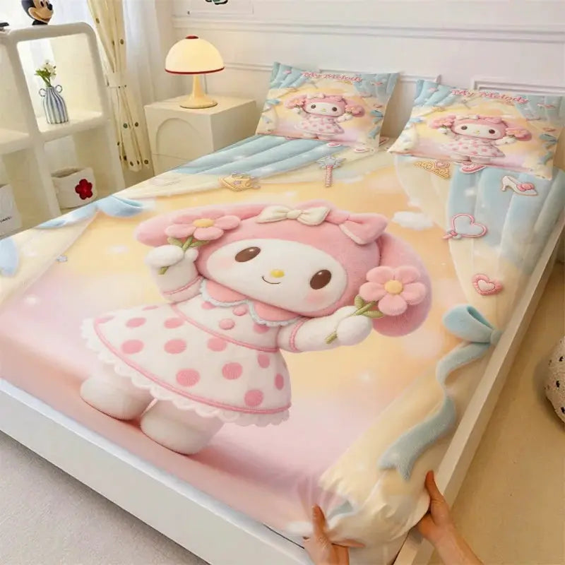 Sanrio My Melody Sanrio Fitted Sheet Set Kawaii Cute Anime Bed Sheet Pillowcases Kids Girls Bedroom Soft Cartoon Mattress Cover from PriceLows™