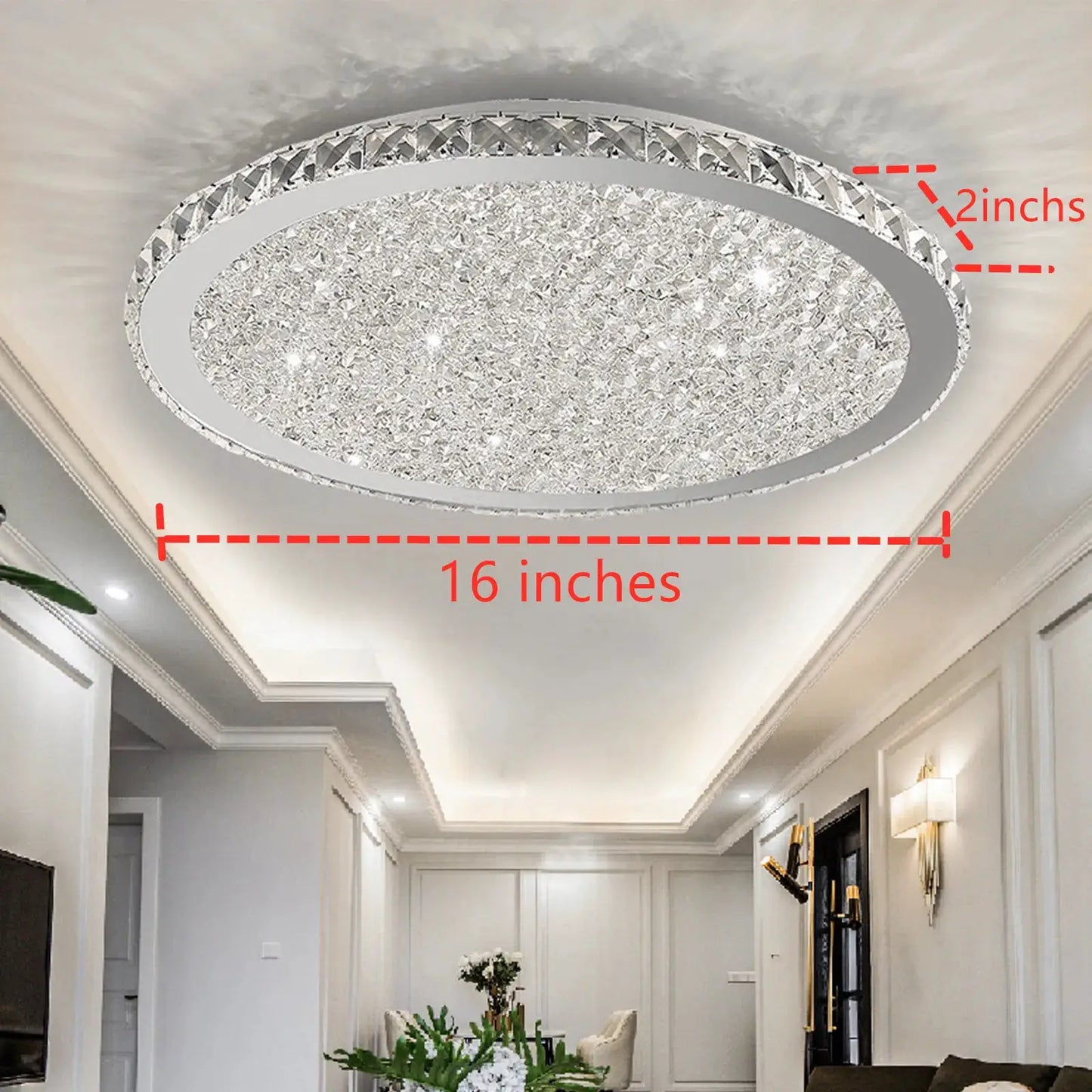 LOYALHEARTD 16" Modern Crystal Ceiling Light Pendant Lamp Luxury Embedded Installation Round LED Chandelier Raindrop Design from PriceLows™