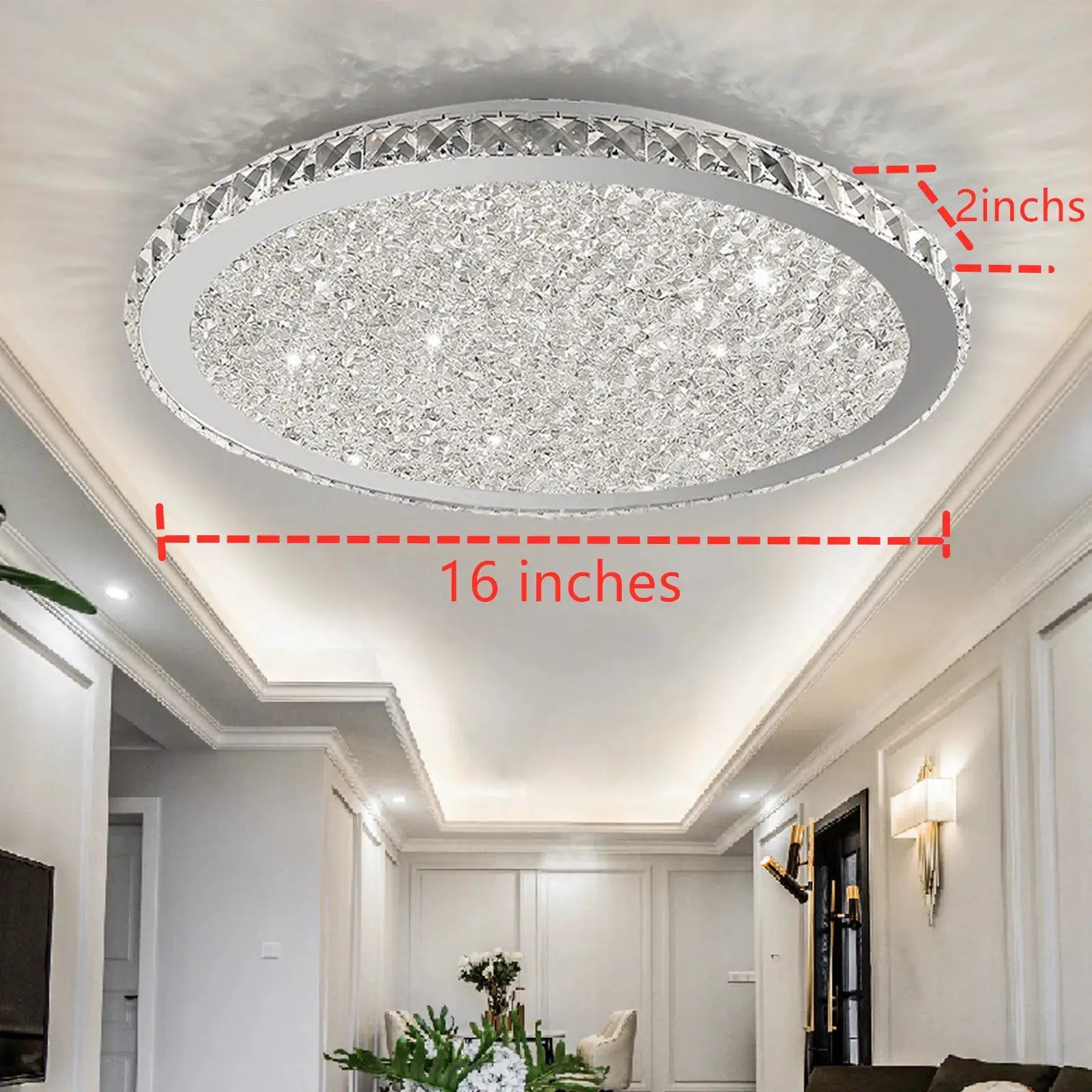 LOYALHEARTD 16" Modern Crystal Ceiling Light Pendant Lamp Luxury Embedded Installation Round LED Chandelier Raindrop Design from PriceLows™