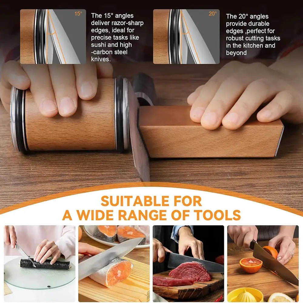 Knife Sharpener | Double Sided Diamond | 15/20 Degree Magnetic Roller