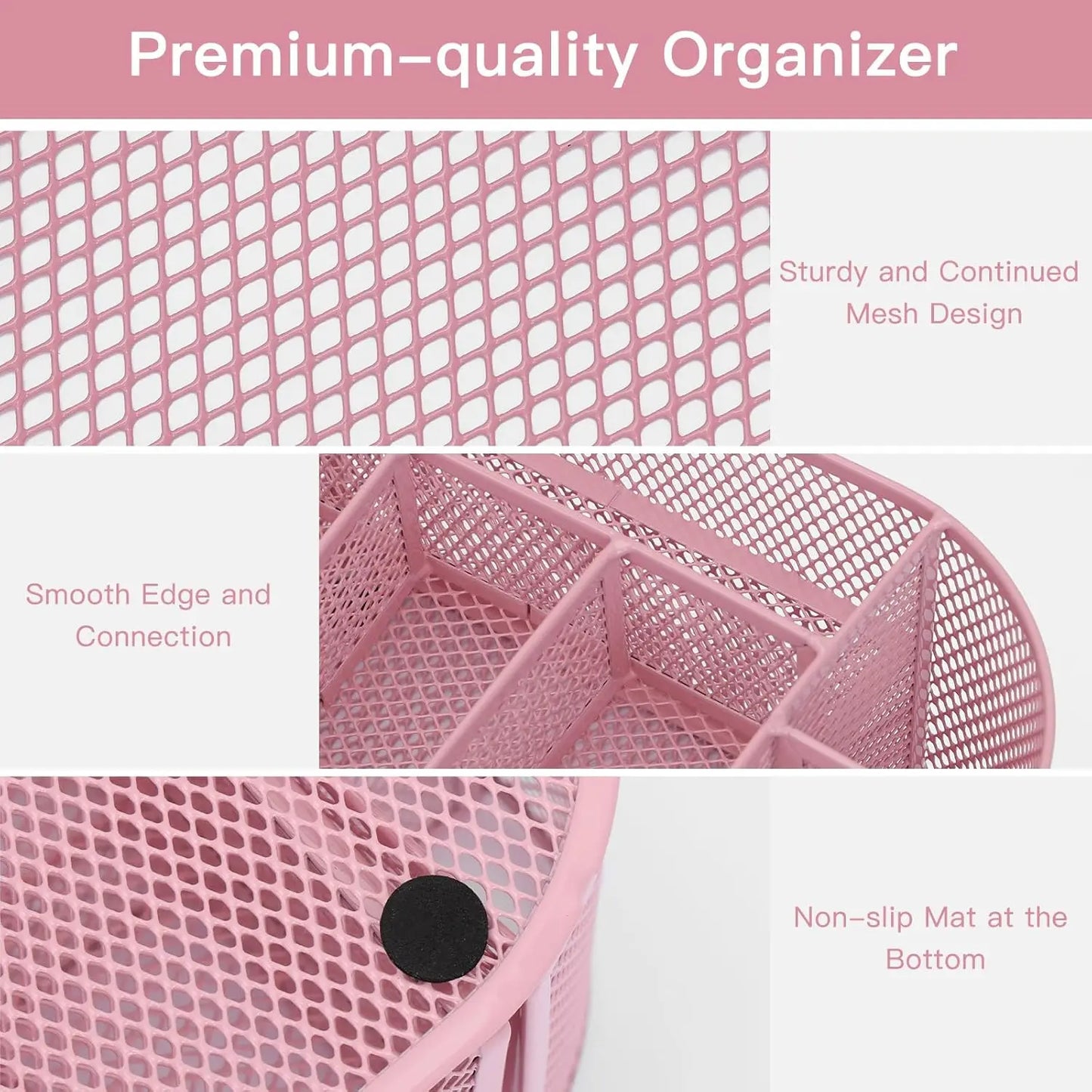 Desk Organizer | Pink Mesh 8 Compartments Drawer | 8.6 x 4.3 x 4.1 in