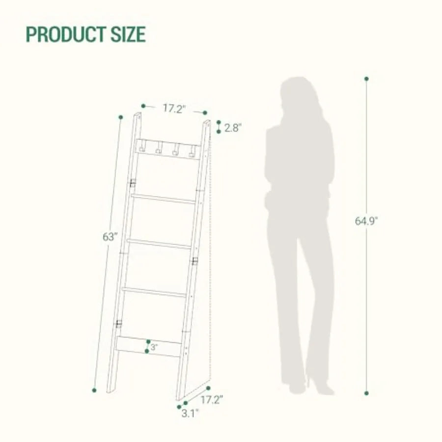 Blanket Ladder for Living Room, Decorative Quilt Rack with 4 Removable Hooks, 5-Tier Farmhouse Ladder Holder Shelf Organizer fo from PriceLows™
