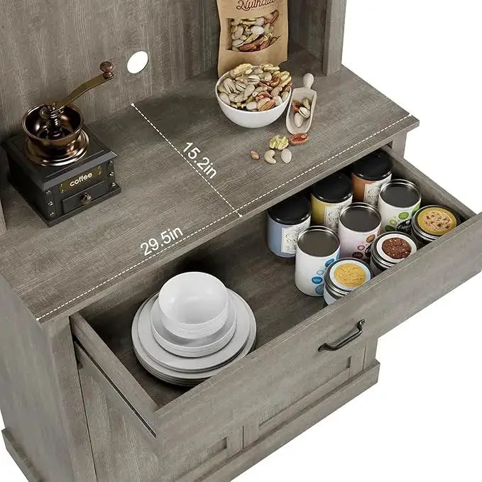 Kitchen Pantry Cabinet, 71 in Tall Kitchen Hutch Storage Cabinet with Microwave Stand, Freestanding Buffet Glass Doors for Dinin from PriceLows™
