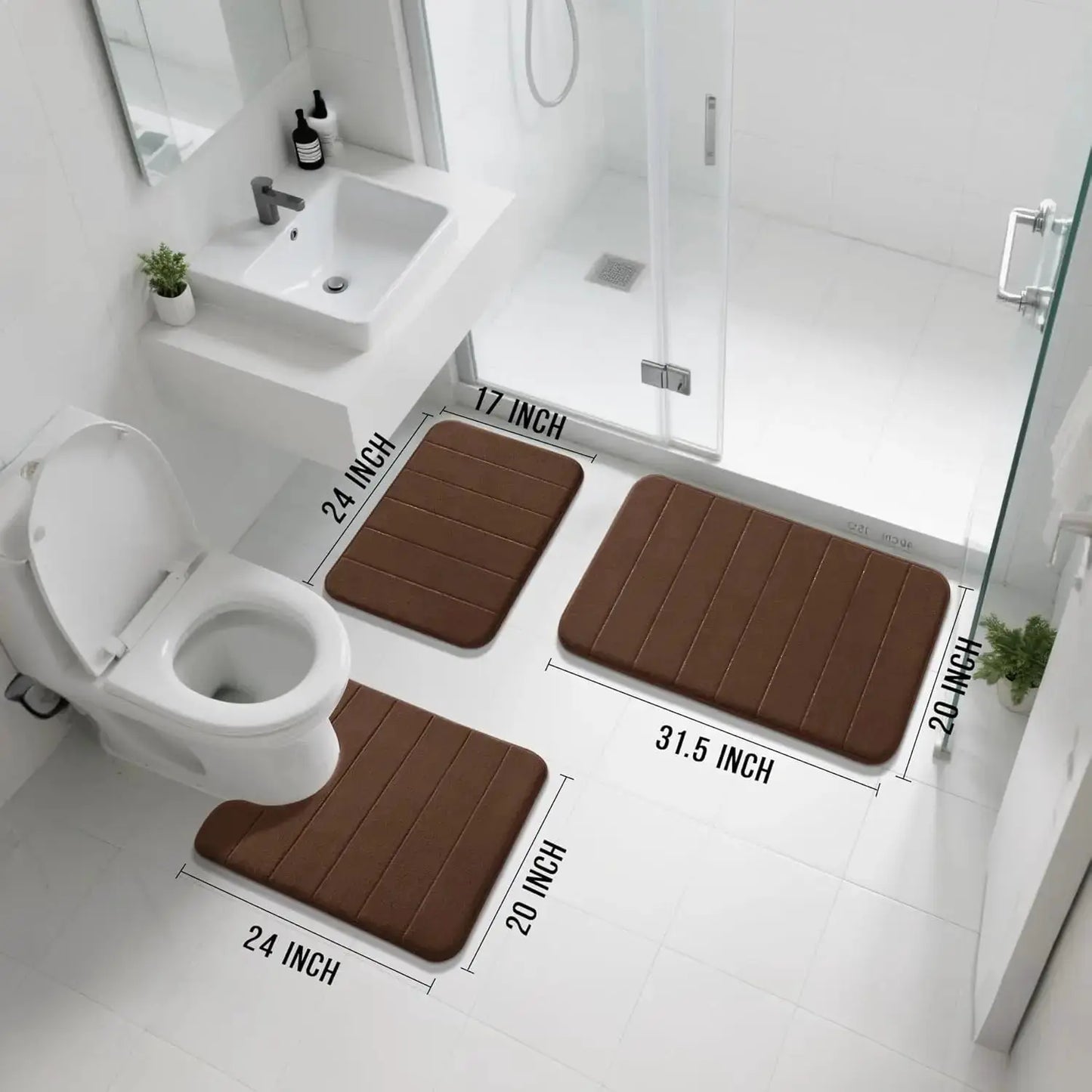 Memory Foam Bath Mat Set 3 Pieces- Super Soft Absorbent Quick Dry Bathroom Rug Sets, Machine Washable Non Slip Floor Ca from PriceLows™