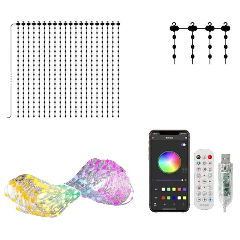 Smart Outdoor Curtain Lights | 400LED App Control | IP65 Waterproof | 2X2M 3X3M
