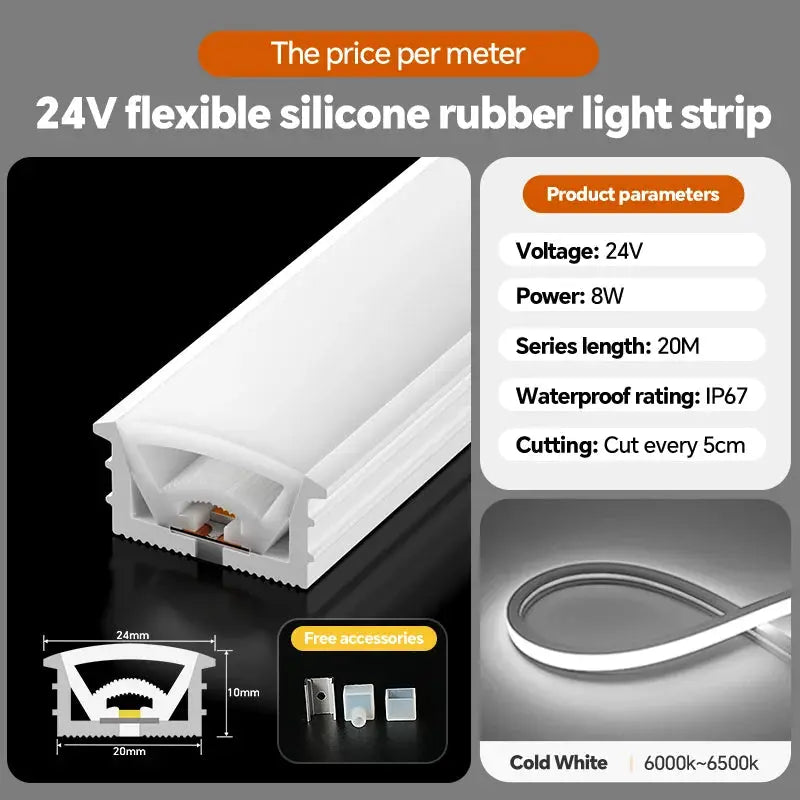 24VLED Silicone Light Strip Sleeve Outdoor Waterproof Linear Light Open Hidden Embedded Flexible Bendable Shaped Light Strip from PriceLows™