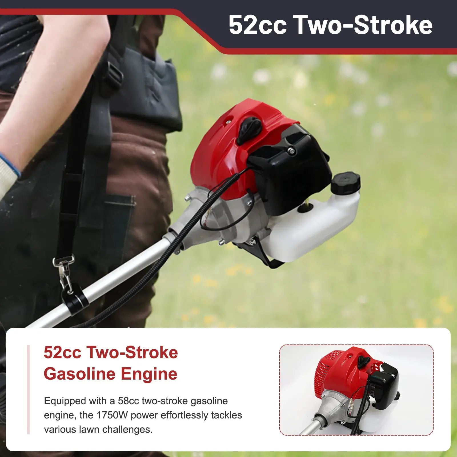 52cc Weed Wacker 2-Stroke Gas Grass Trimmer 4-in-1 Cordless Brush Cutter Gas Lawn Mower Straight Shaft Weed Eater with 4 Heads from PriceLows™