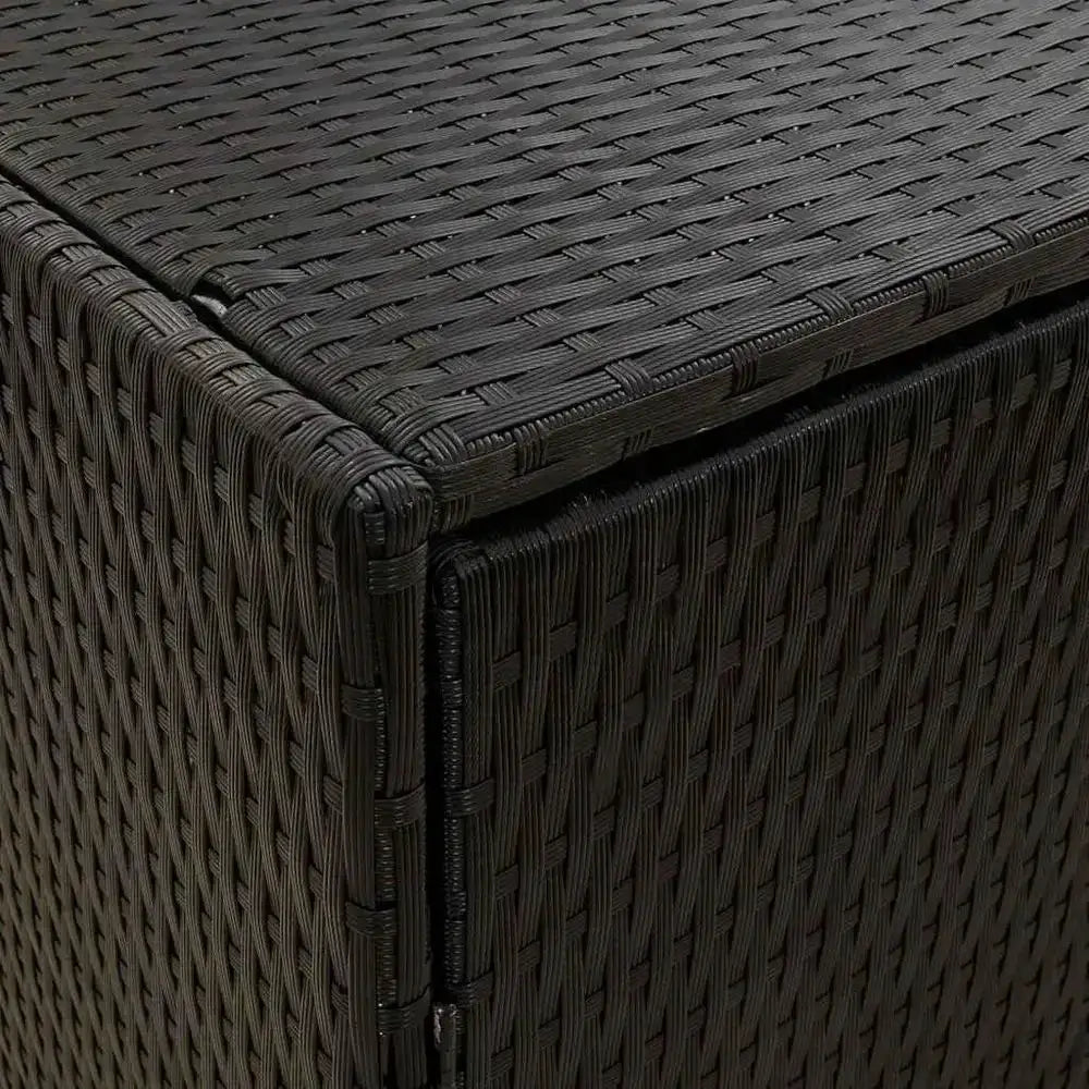 Garden Storage Cabinet, Outdoor Tool Chest, Black Poly Rattan with Solid Acacia Wood Door Knobs, Powder-Coated Steel e, Weather- from PriceLows™
