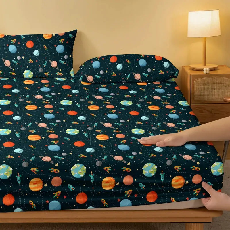 1 Cartoon Fun Printed Matte Fitted Sheet, Bedroom Printed Bed Cover, Bedding (Excluding Pillowcases) from PriceLows™