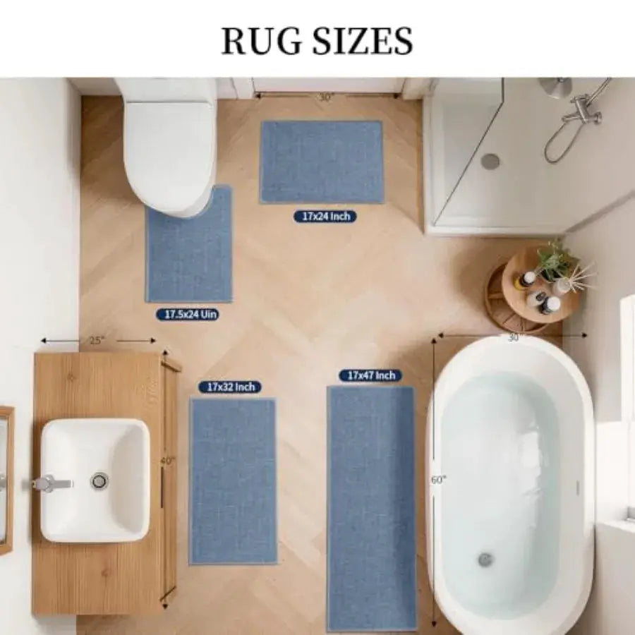 Bathroom Rugs Sets 4 Pcs Quick Dry Thin Bath Mat with Toilet Rug Non Slip Absorbent Machine Washable Bath Runner Rugs for Batht from PriceLows™