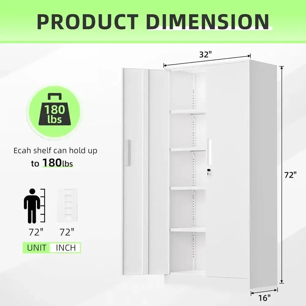 72 Inch Lockable Metal Storage Cabinet with Adjustable Shelves for Home, Office, Garage, and Pantry - White Narrow Size from PriceLows™