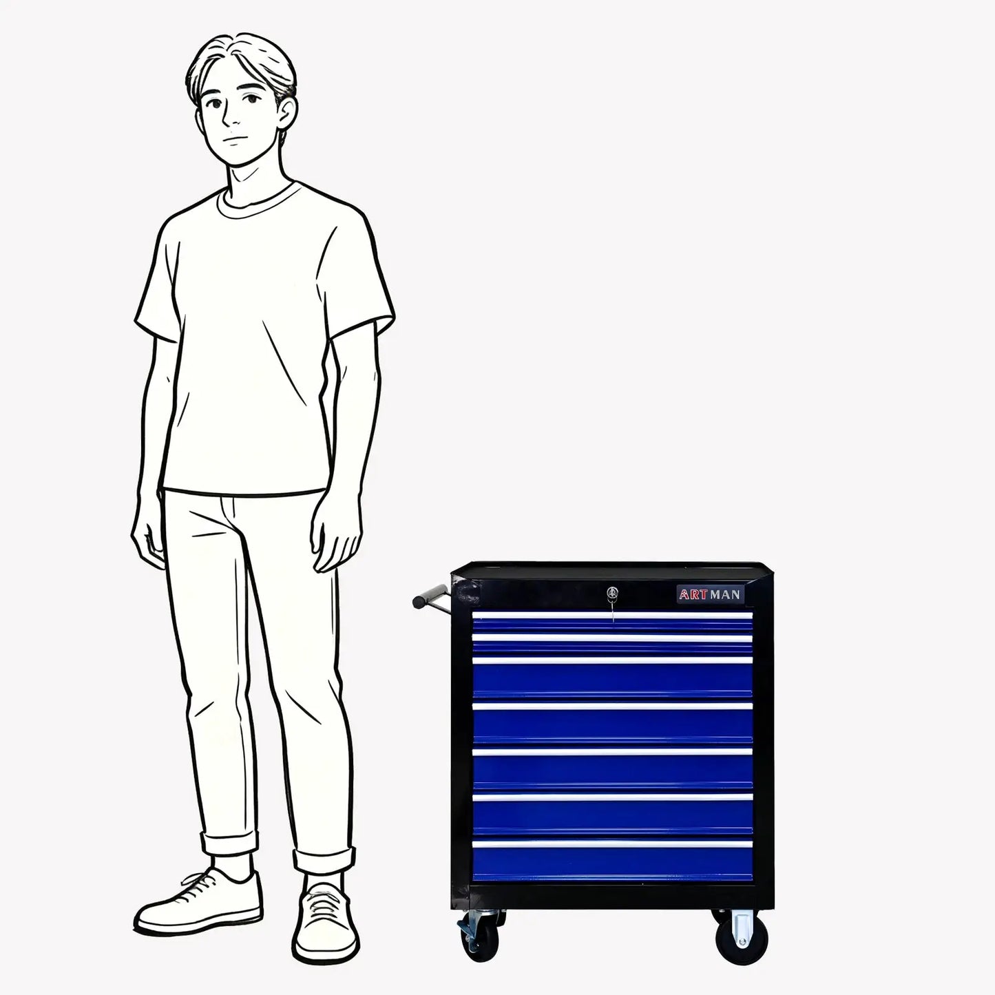 Cabinet, Box, 7 Drawer Rolling Tool Box with Key Lock for Garages, Workshops, Repair Shops, Blue; Steel Rolling Tool Boxes from PriceLows™
